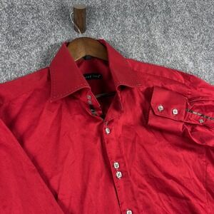 Jared Lang Mens L Button Down Dress Shirt Red Maple Leaf‎ Long Sleeve